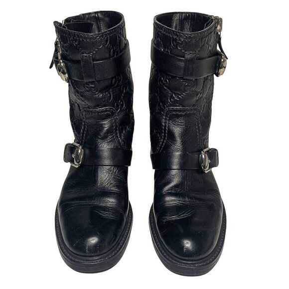 Gucci Bonneville Black Leather Guccissima Moto Boots EU 36.5 US 6.5 GG Logo - Picture 2 of 13